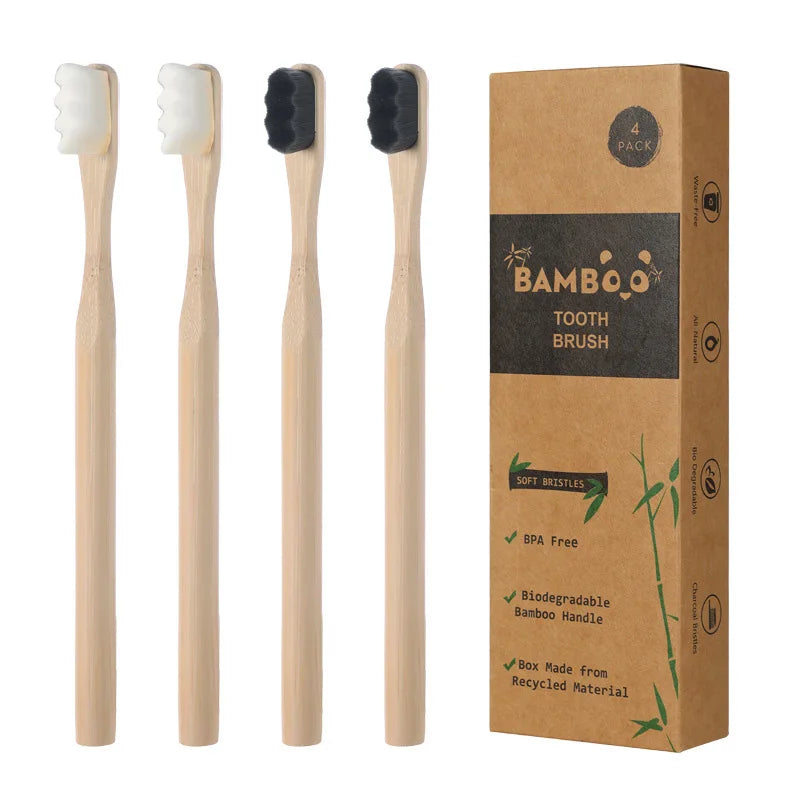 4-Pack Biodegradable Bamboo Toothbrush | 20,000 Soft Bristles Bamboo Toothbrush Set QXL 4Pcs Mix colors