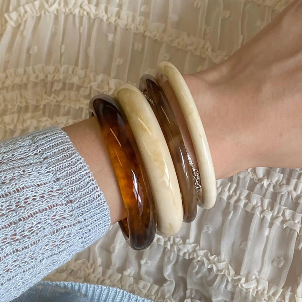 4-Pack Marble Resin Bangle Bracelets | Vintage Korean Fashion Resin Bangle Set QXL