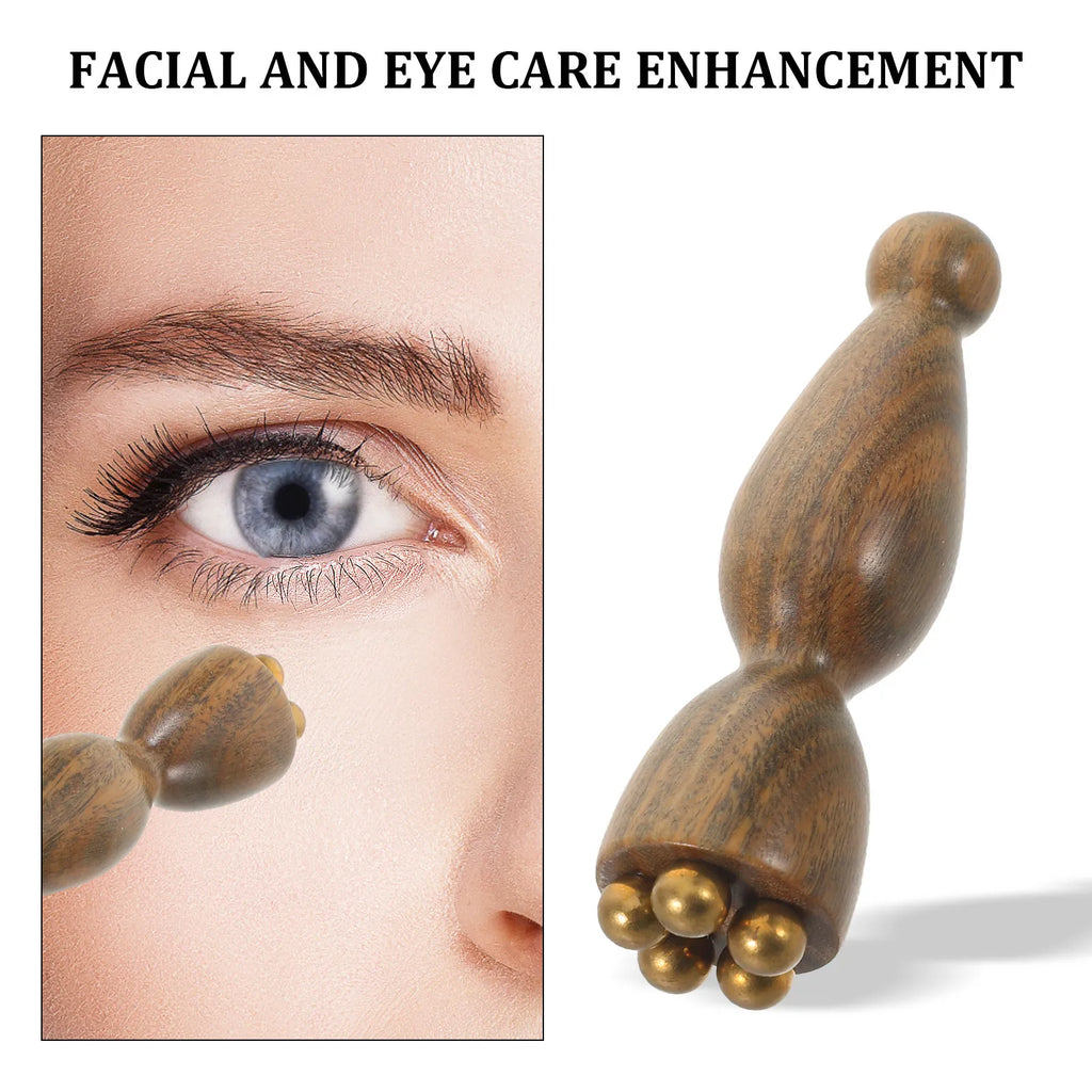 Green Sandalwood 5-Bead Acupressure Face & Eye Roller Stick Facial Massage Roller QXL