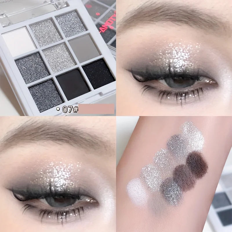 9-Color Smokey Eyeshadow Palette | Black Grey Silver Shimmer Eyeshadow Palette QXL