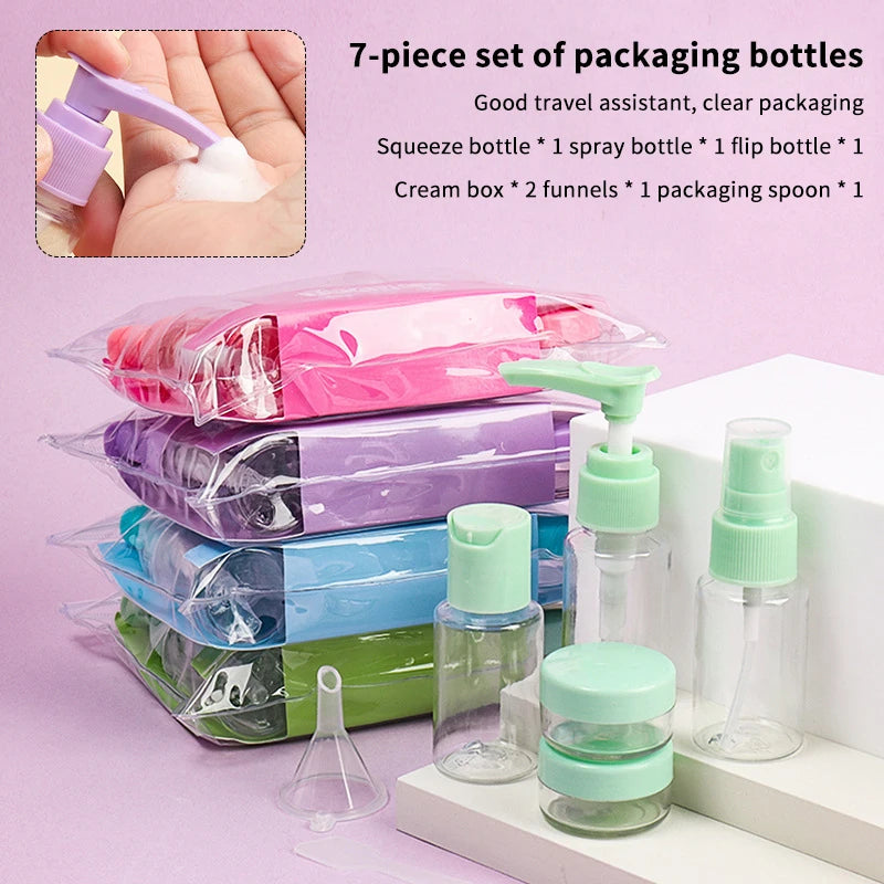 7-Piece Leakproof Travel Bottle Set | Refillable Toiletry Kit Travel Bottle Set QXL