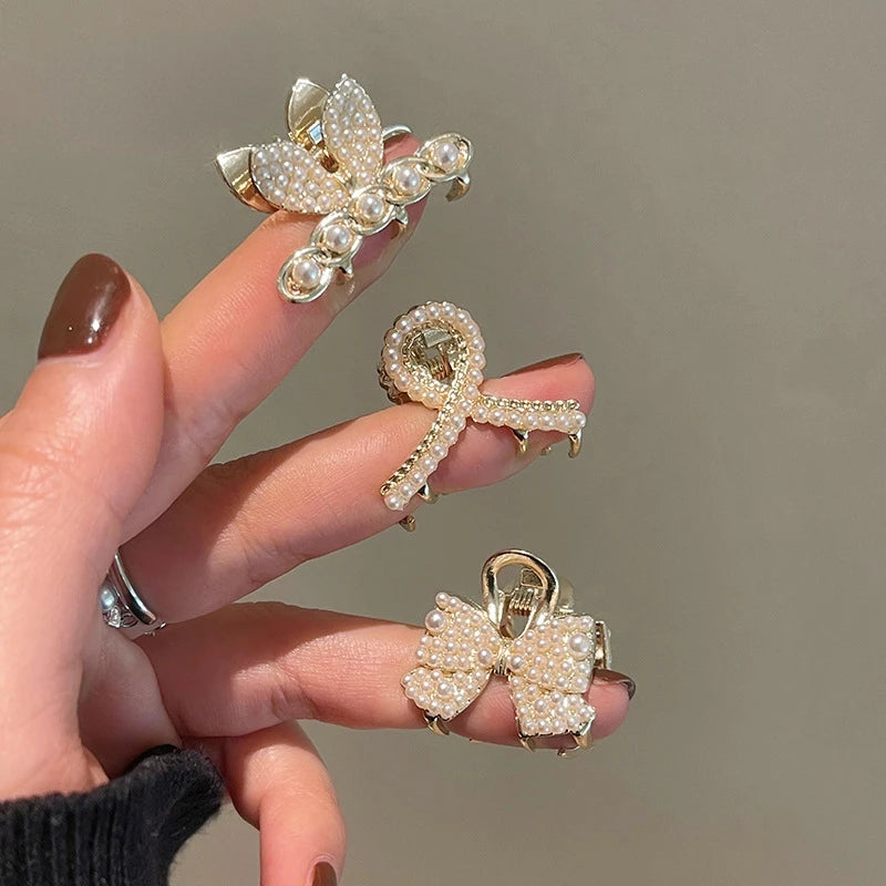 Pearl Rhinestone Mini Hair Claw Clip | Retro Diamond Flower Hair Claw Clip QXL