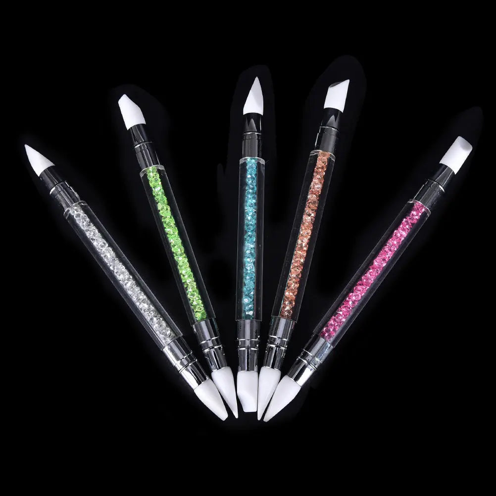 Dual-Tip Silicone Nail Art Carving Pen | Crystal Acrylic Handle Nail Art Carving Pen QXL