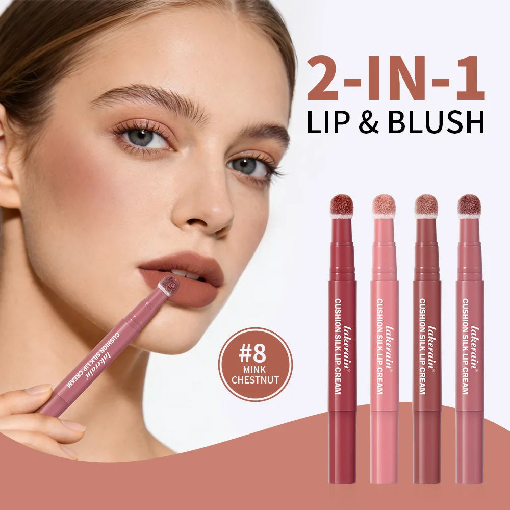 Lakerain 2-in-1 Air Cushion Lip Cream & Blush | Matte Waterproof Lip Cream Blush QXL