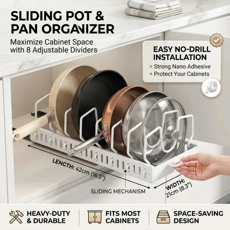 Under Cabinet Pull-Out Storage Tray | 8 Adjustable Dividers Cabinet Storage Rack QXL