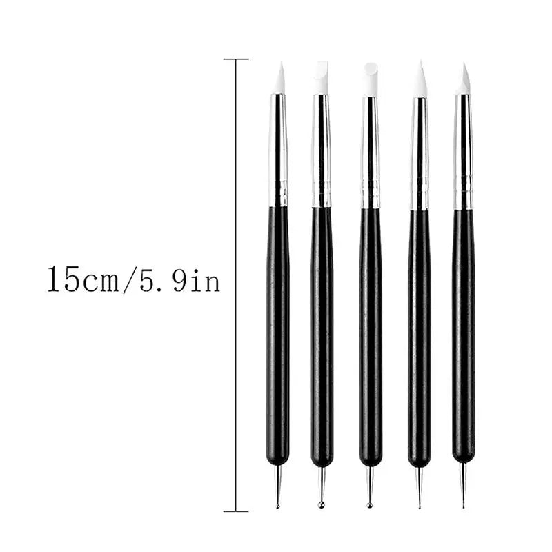 5-Pc Silicone Nail Art Dotting & 3D Carving Pen Set Nail Art Dotting Pens QXL