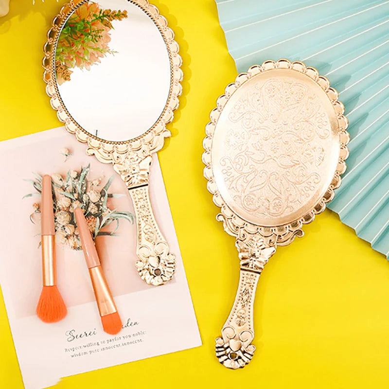 Rose Gold Vintage Oval Handheld Makeup Mirror – Retro Style Handheld Makeup Mirror QXL