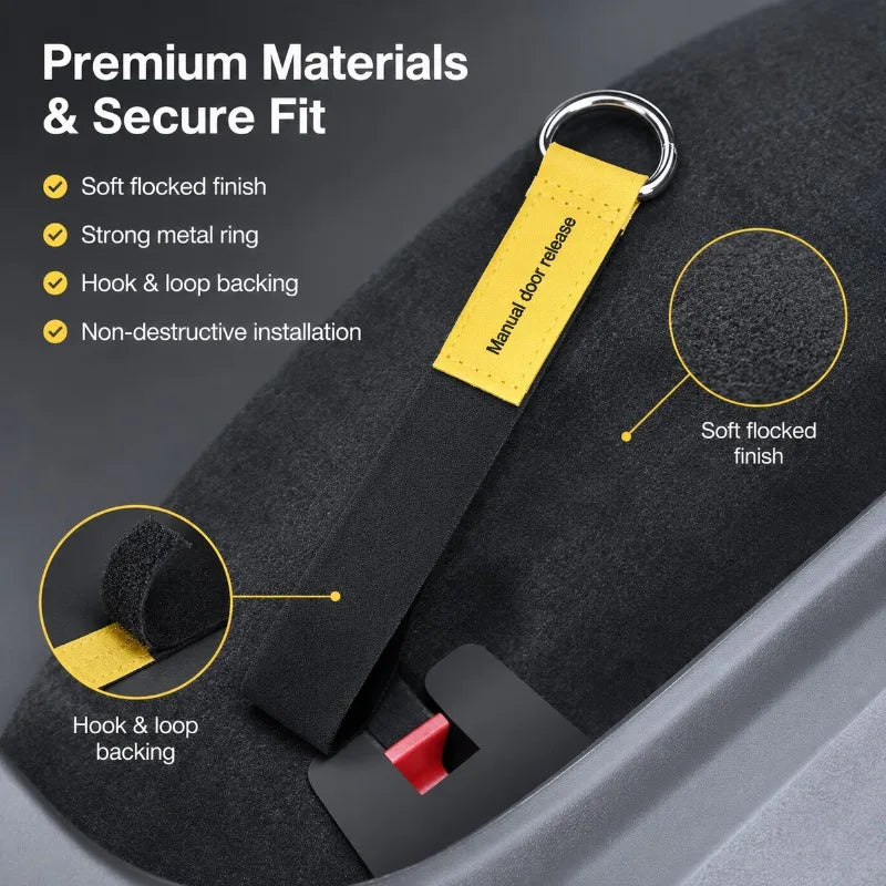 Tesla Model 3/Y Rear Door Manual Release Pull Strap 2-Pack Car Door Accessory QXL