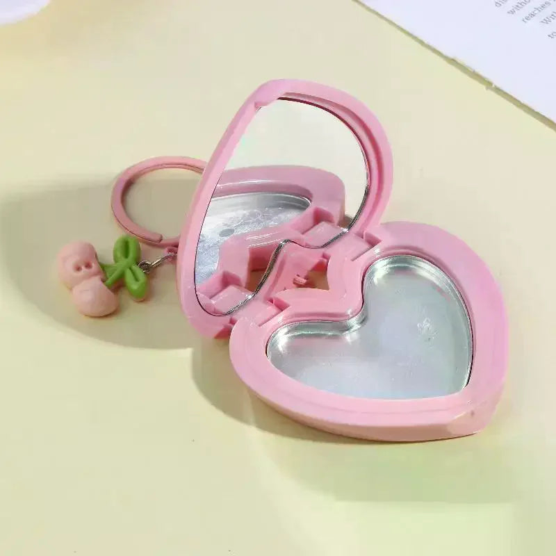 Heart Shape Mini Empty Blush Compact with Mirror & Keychain Empty Makeup Compact QXL