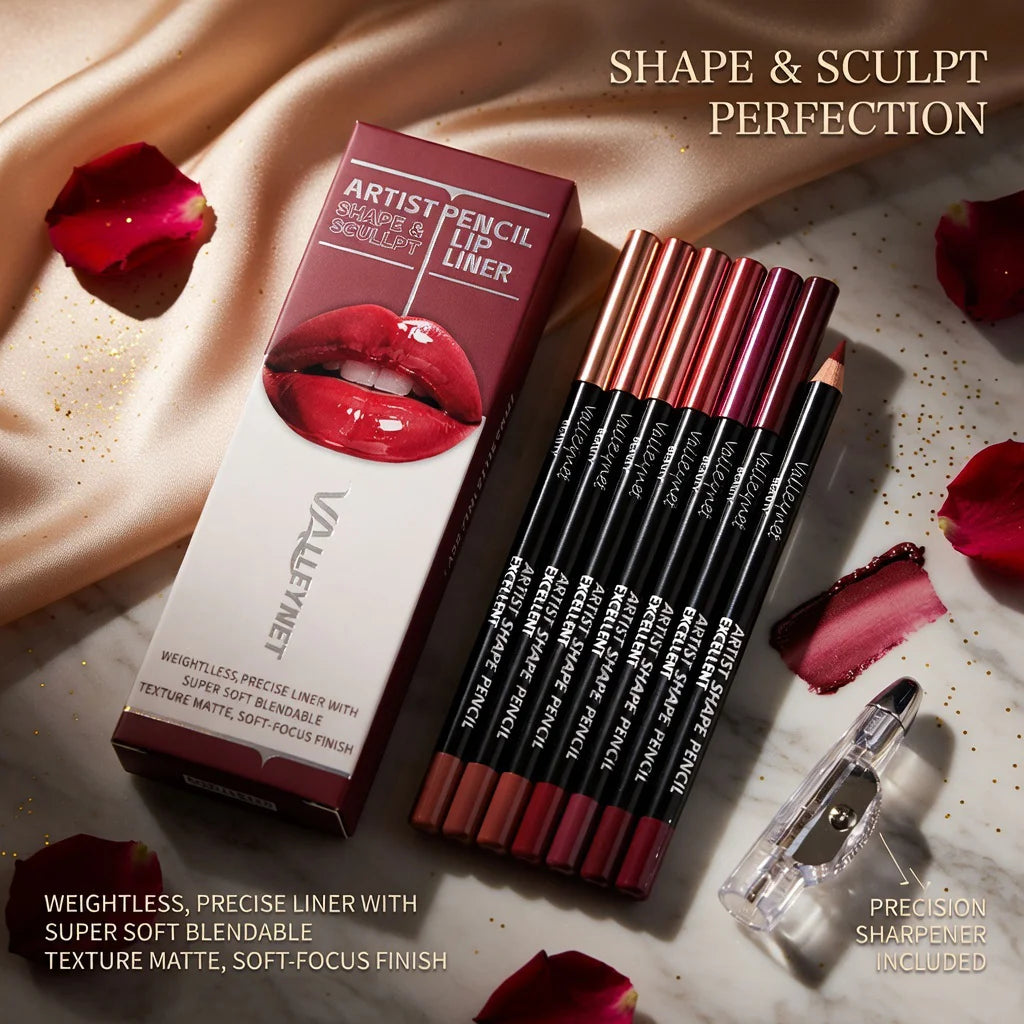 7-Pc Matte Lip Liner Set with Sharpener | Long-Lasting Lip Liner Set QXL
