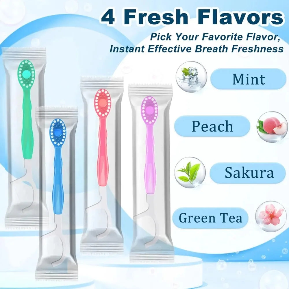 10-Pack Disposable Travel Toothbrush Set with Floss – 4 Flavors Disposable Travel Toothbrush QXL