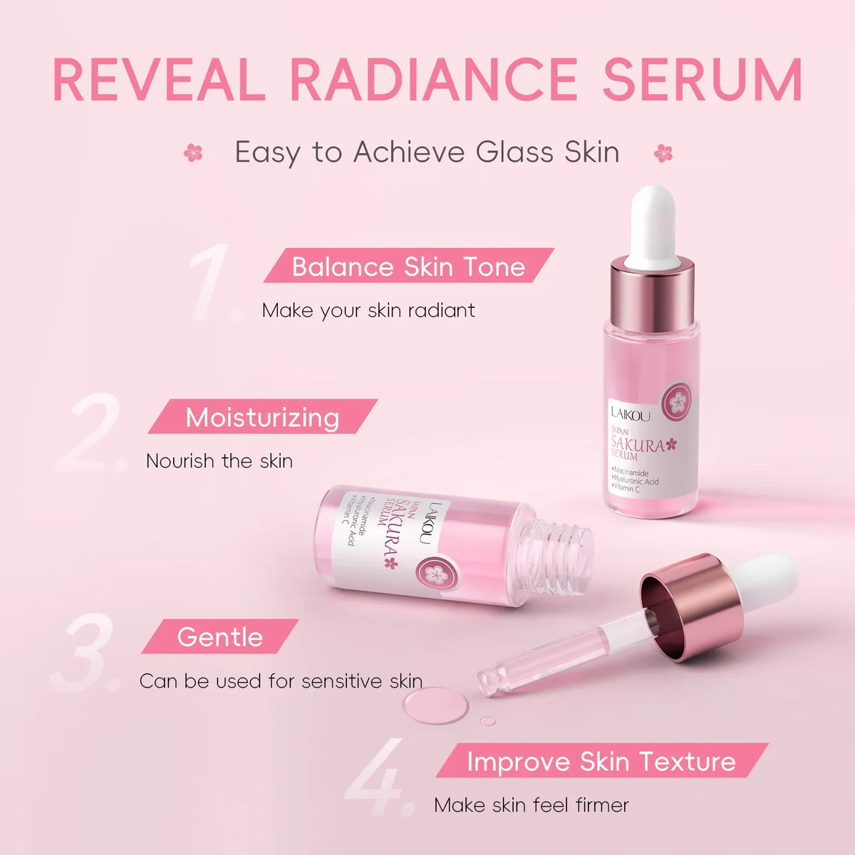 LAIKOU Sakura Serum 17ml – Pore Minimizing & Brightening Essence Face Serum QXL