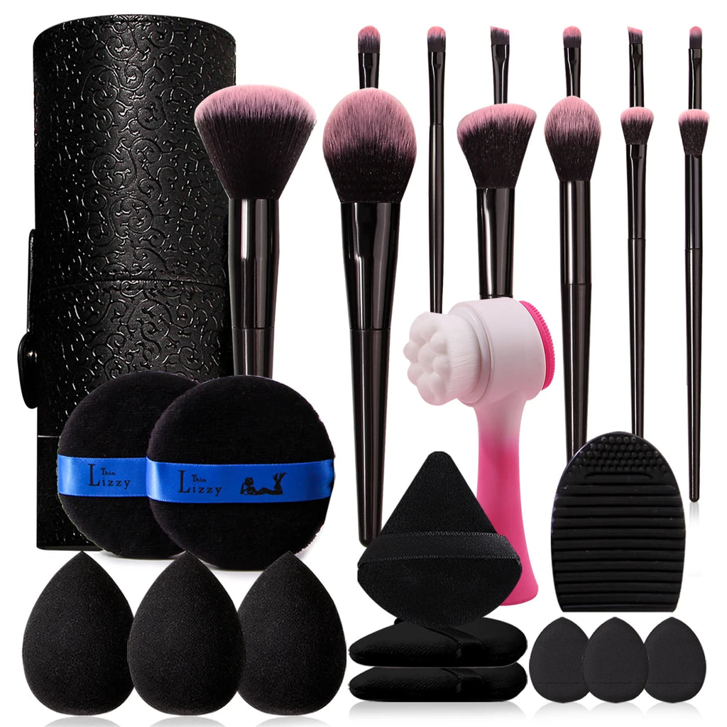 26-Pc Makeup Brush & Sponge Set with Storage | KOSSHOW Makeup Brush Set QXL