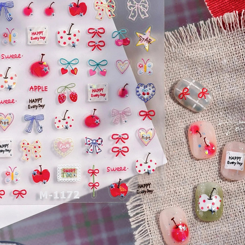 5D Kawaii Nail Art Stickers – Fruit, Hearts & Butterfly Decals Nail Art Stickers QXL