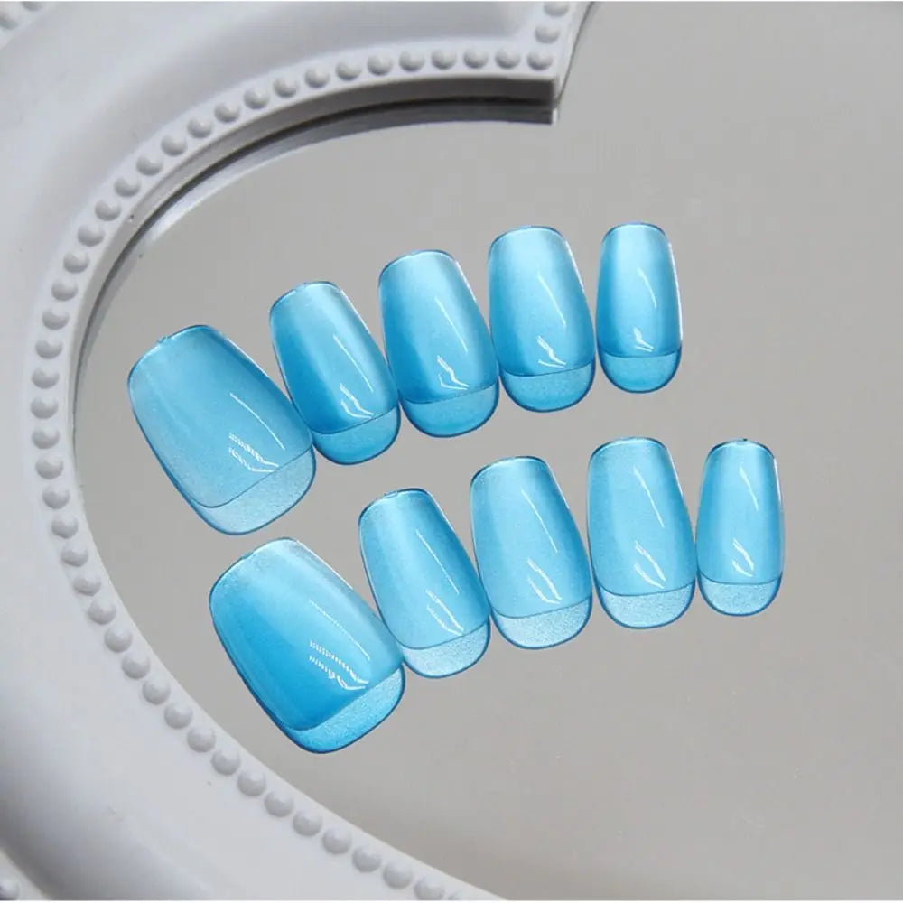 24-Pack Short Ballerina Press On Nails | French Cat Eye Tips Press On Nails QXL