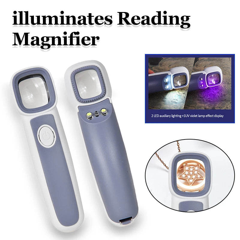 50x Handheld Magnifier – LED & UV Lamp for Jewelry & Reading Handheld Magnifier QXL