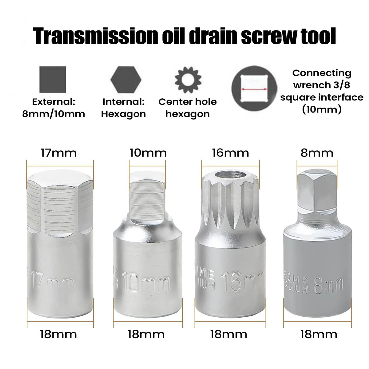 Oil Sump Drain Socket Wrench M16 H17 S8 S10 | 3/8" Drive Socket Wrench QXL