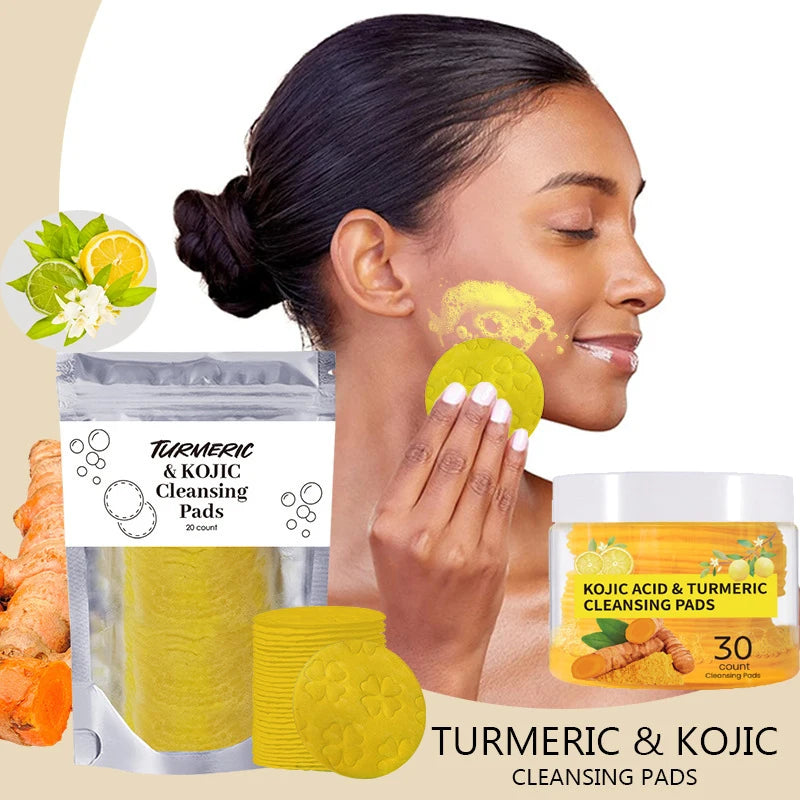 Turmeric Kojic Acid Cleansing Pads | Oil Control & Brightening Exfoliating Cleansing Pads QXL