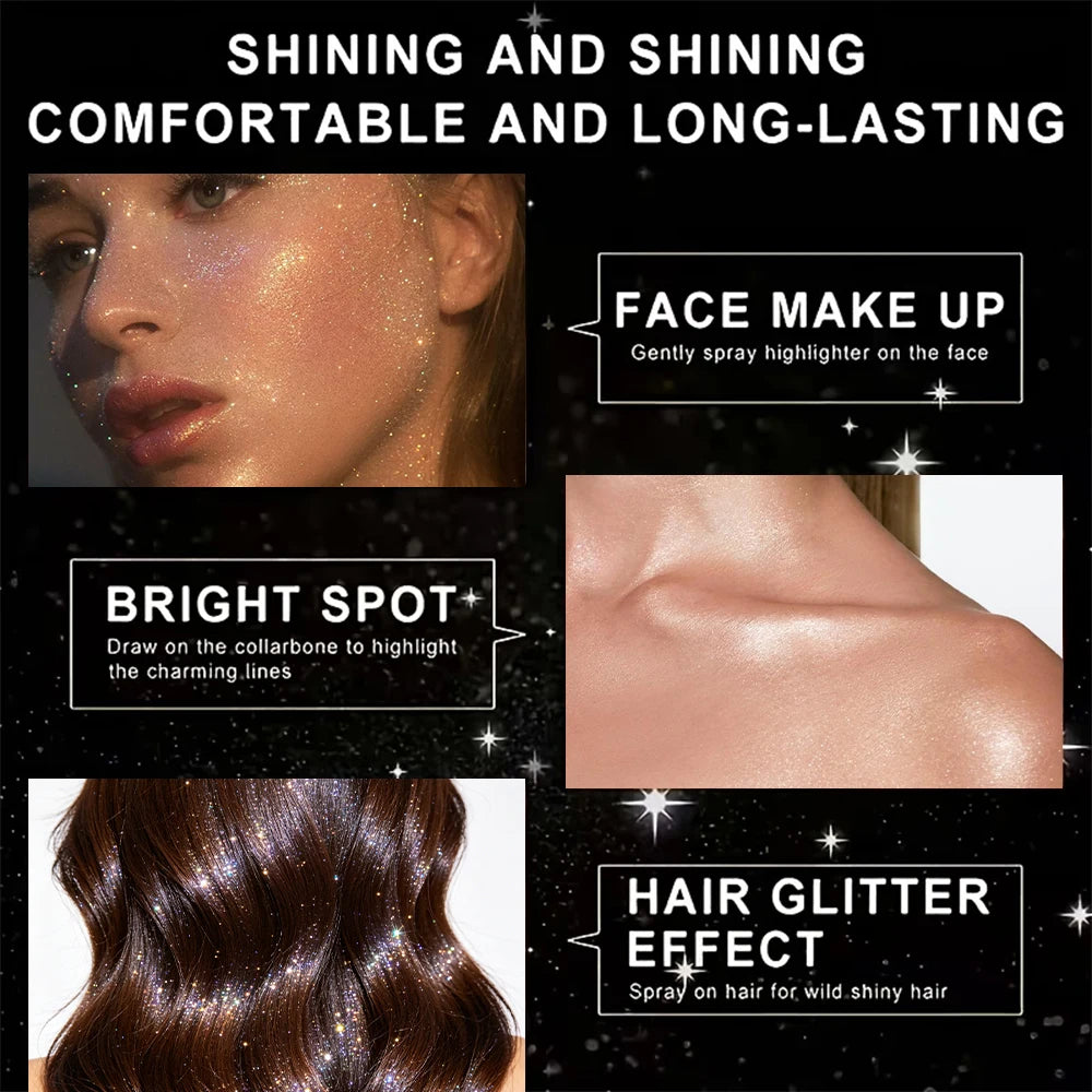 Shimmer Glitter Spray Mist – Face, Body & Hair Highlight Body Glitter Spray QXL