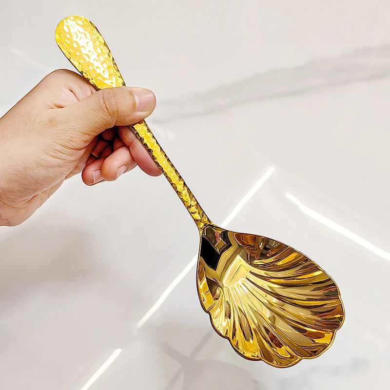Shell-Shaped Stainless Steel Serving Spoon | Fan Design Serving Spoon QXL