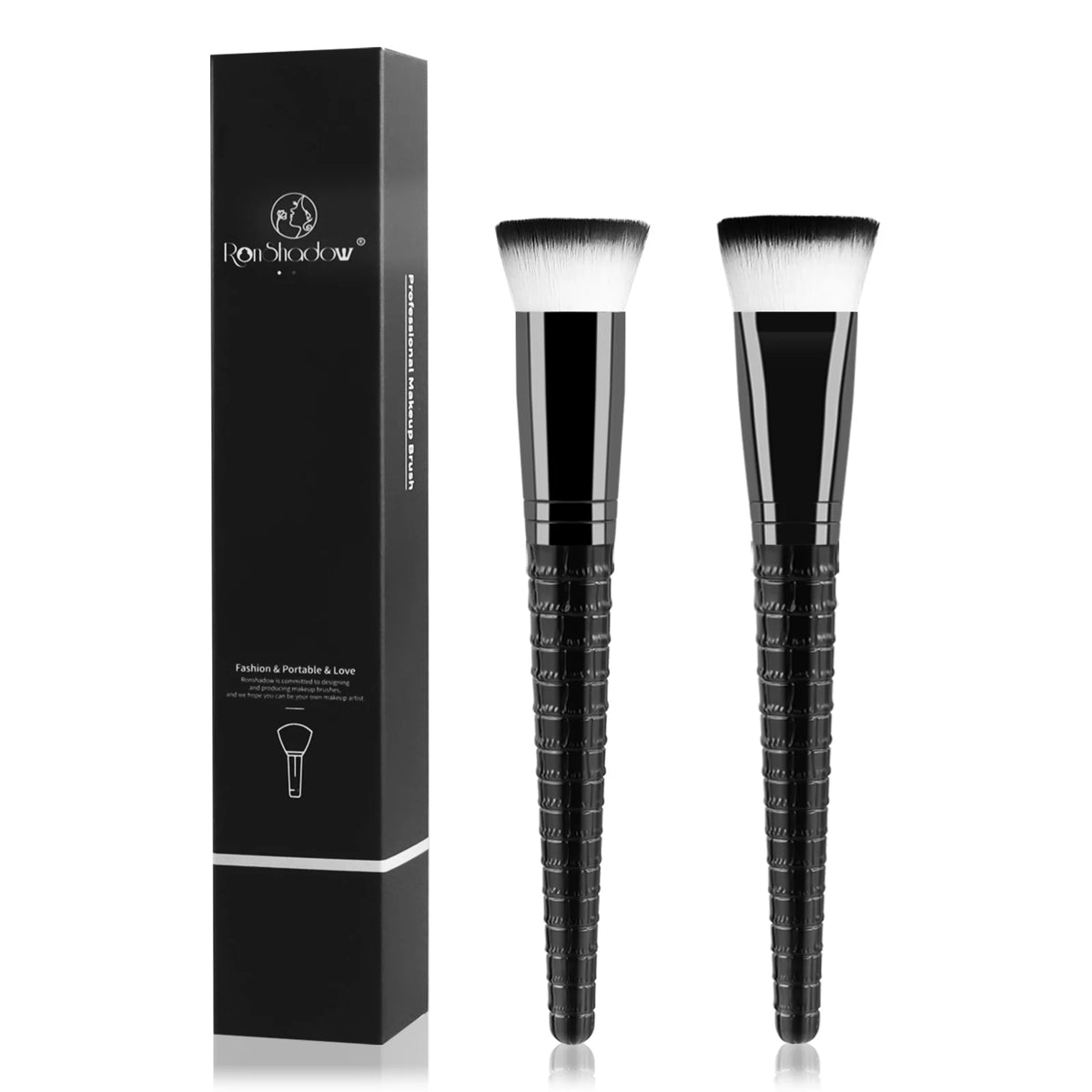 Ronshadow 2-Pc Flat Foundation Brush Set | Gift Box Foundation Brush Set QXL Black