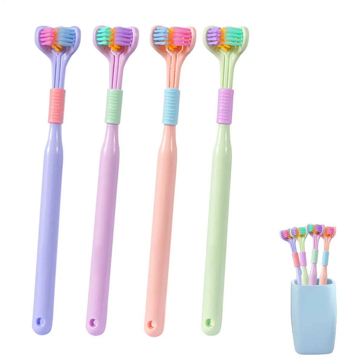 3-Sided Soft Bristle Toothbrush with Tongue Scraper Manual Toothbrush QXL