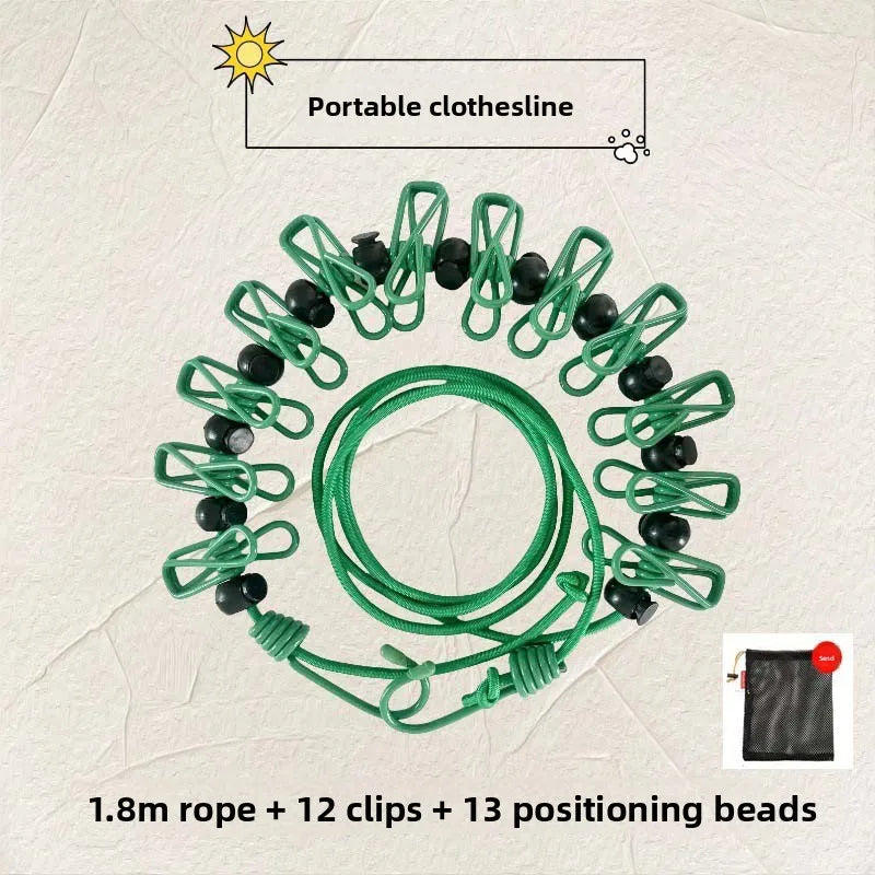Portable Travel Clothesline – 12 Windproof Clips & Hooks Travel Clothesline QXL G