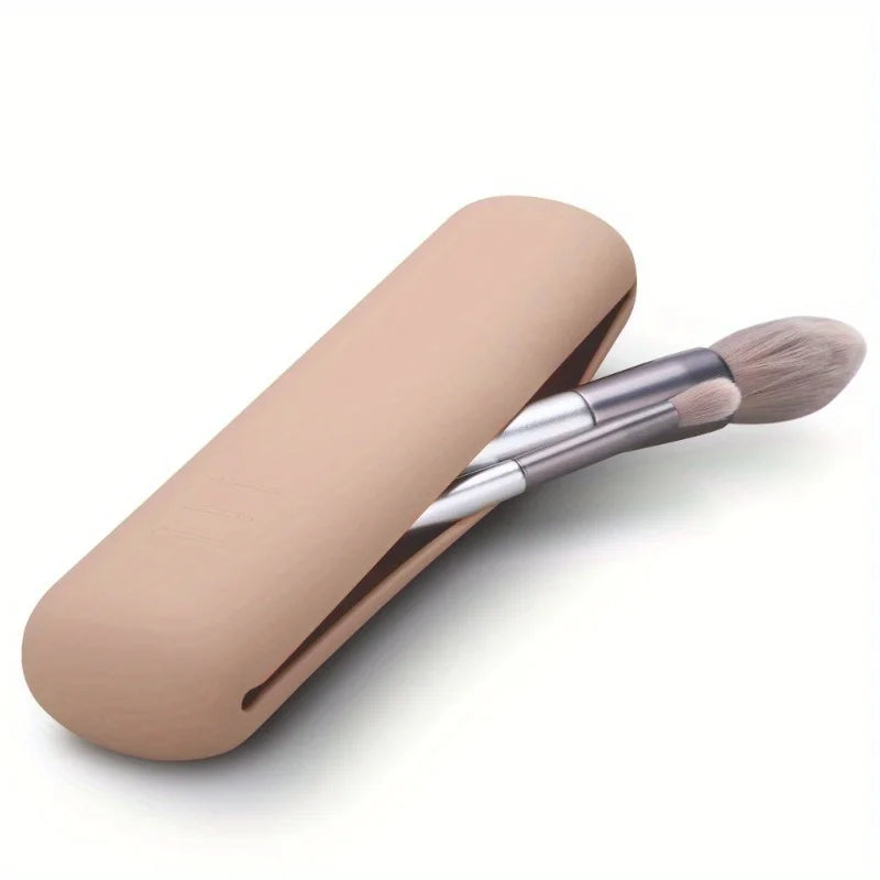 Silicone Travel Makeup Brush Holder | Portable Cosmetic Organizer Makeup Brush Holder QXL Khaki