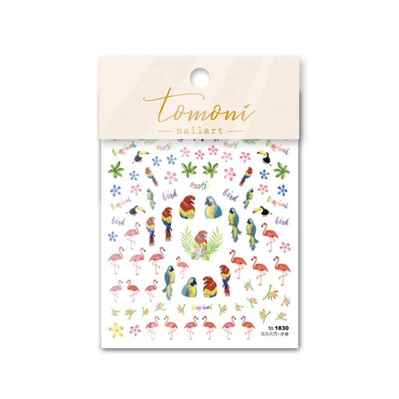 5D Flamingo Tropical Leaf Nail Art Stickers | Self-Adhesive Nail Art Stickers QXL T-1830 (Solid)