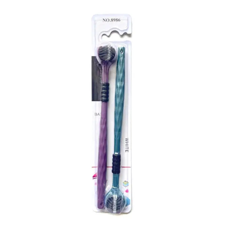 2-Pack 360° Three-Sided Toothbrush with Tongue Scraper Three-Sided Toothbrush QXL 2pcs B