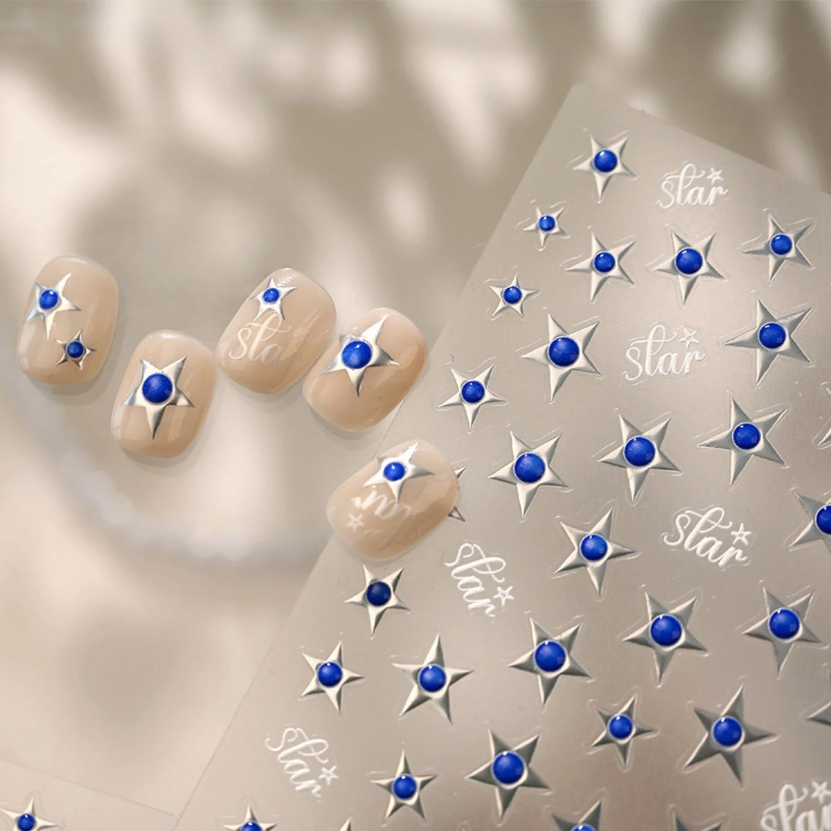 Klein Blue Star 5D Nail Stickers | Silver Self-Adhesive Decals Nail Art Stickers QXL