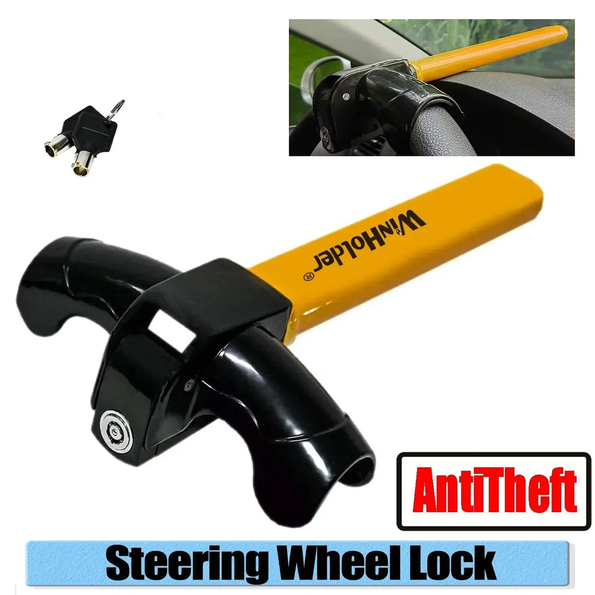 Universal T-Bar Steering Wheel Lock | Anti-Theft Security Steering Wheel Lock QXL
