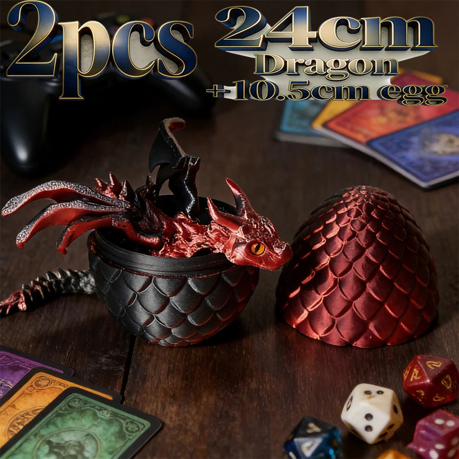 3D Printed Dragon Statue Set | Flexible Wings & Dragon Egg Fantasy Dragon Figurine QXL