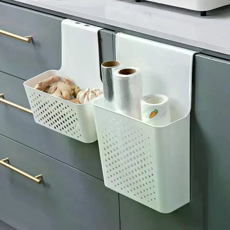 Over-Cabinet Door Hanging Storage Basket | No-Drill Organizer Cabinet Door Organizer QXL