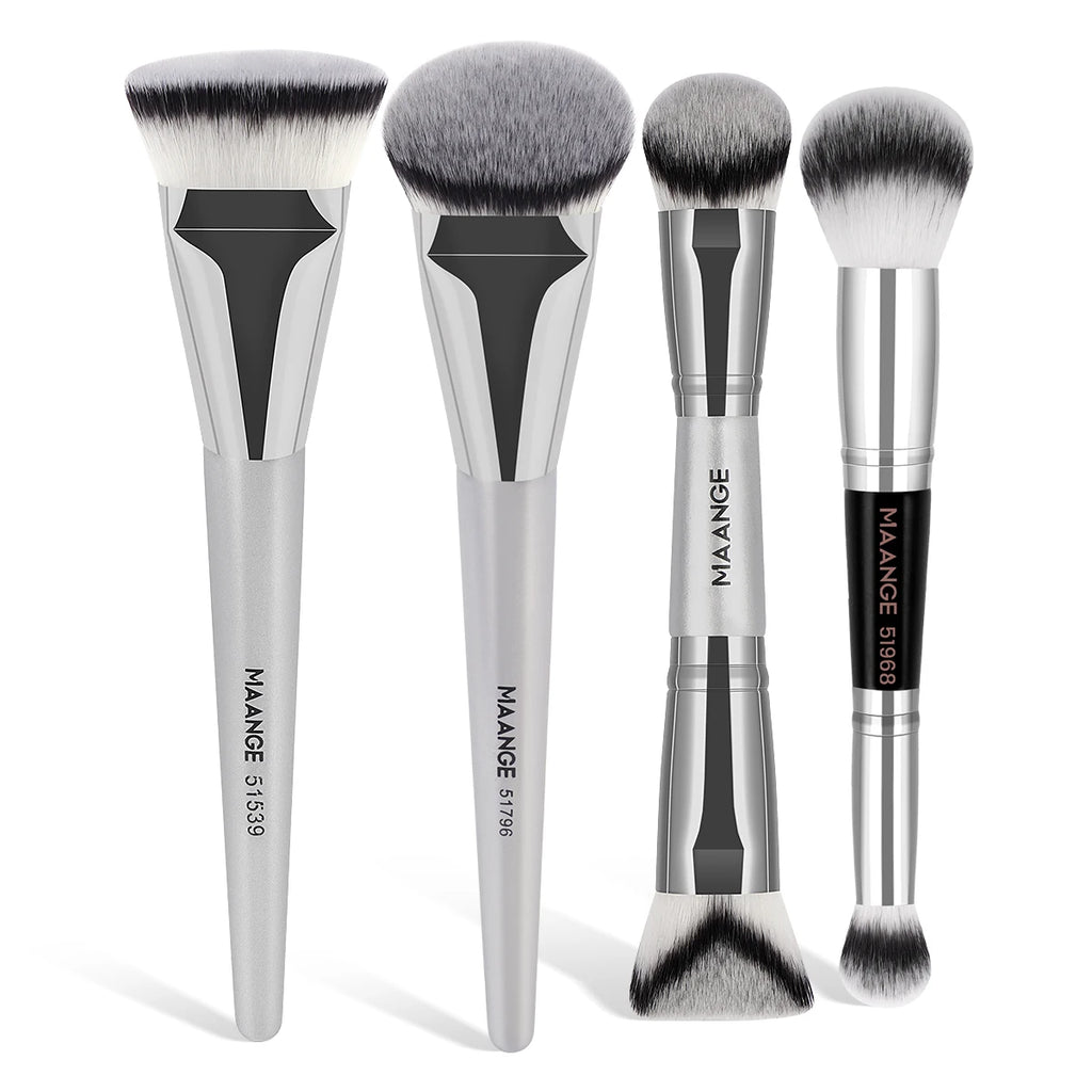 MAANGE 4-Pc Makeup Brush Set | Foundation & Blush Kit Makeup Brush Set QXL Sivery Color