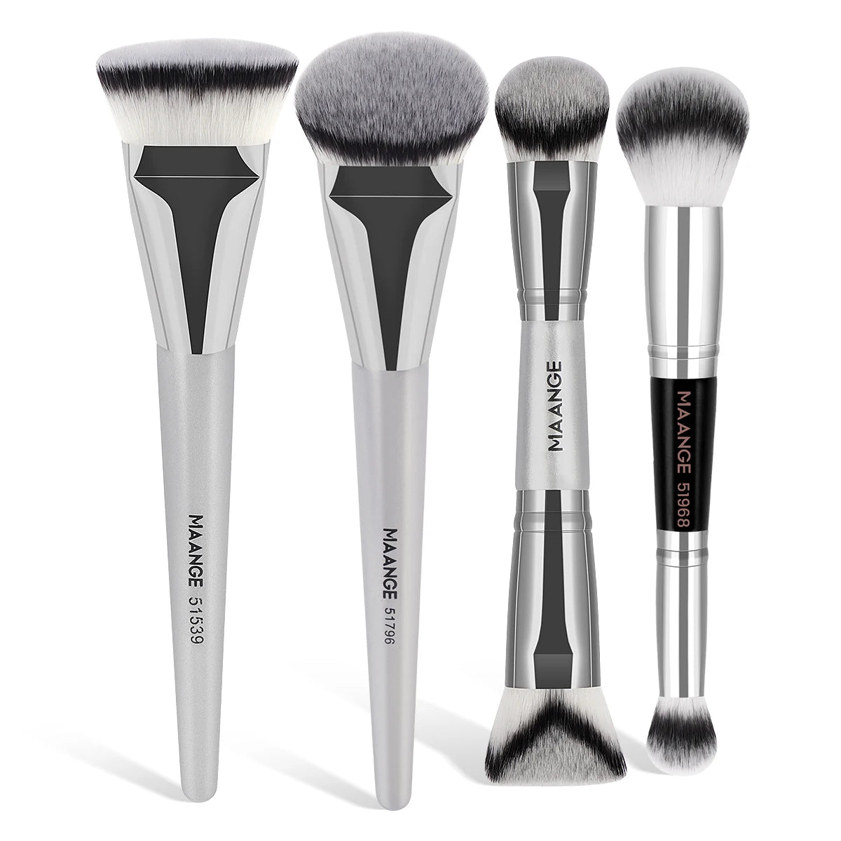 MAANGE 4-Pc Makeup Brush Set | Foundation & Blush Kit Makeup Brush Set QXL Sivery Color