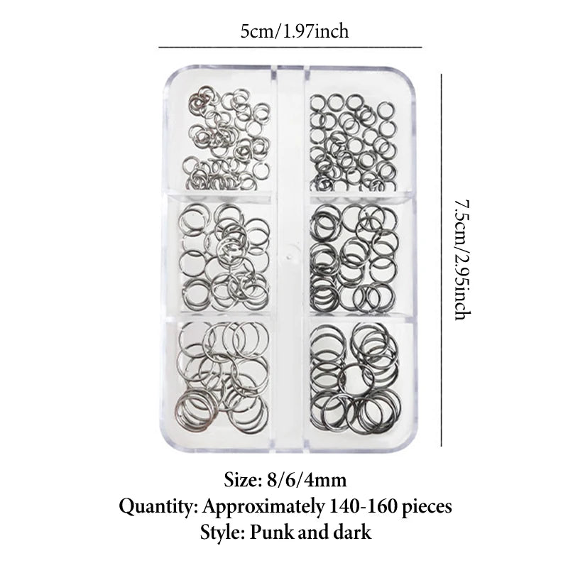 6-Grid Punk Alloy Nail Charms | Ring & Rhinestone Manicure Set Nail Art Charms QXL 1 BOX