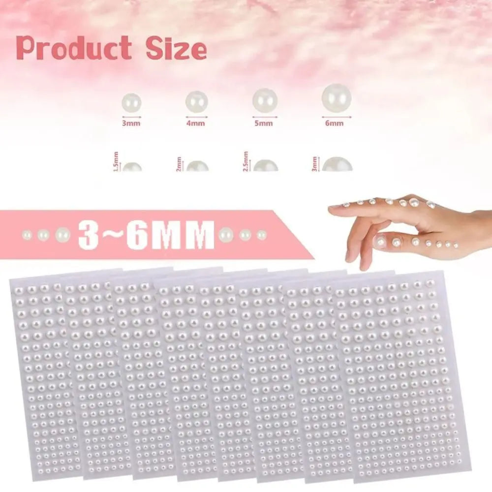 Self-Adhesive Pearl Stickers Beige Mix 3–6mm | Hair & Face Gems Pearl Stickers QXL