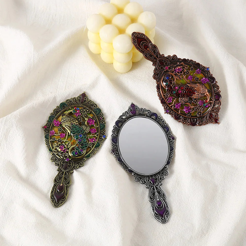 Peacock Embossed Metal Handheld Mirror & Comb Set – 2 Pcs Vanity Mirror Set QXL