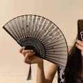 Chinese Bamboo Folding Fan | Silk Flower Dance & Decor Prop Folding Hand Fan QXL A1