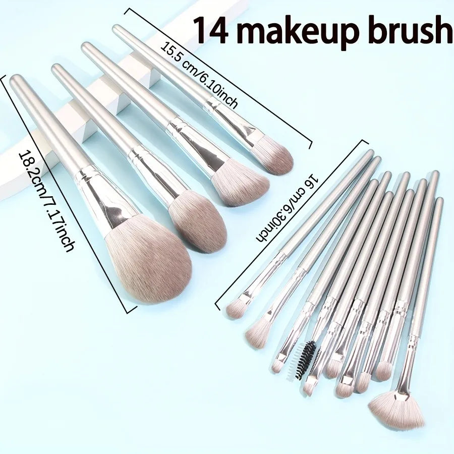 14-Piece Fluffy Makeup Brush Set | Kabuki, Foundation & Blush Makeup Brush Set QXL