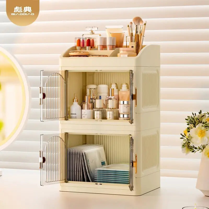 Foldable Multi-Layer Desktop Cosmetics Organizer Cabinet Cosmetics Organizer QXL