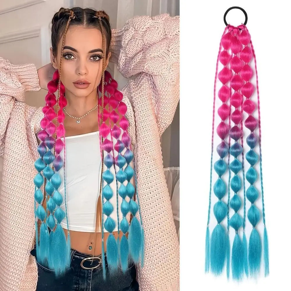 20" Kids Braided Bubble Ponytail Hair Extension – Colorful Kids Hair Extension QXL