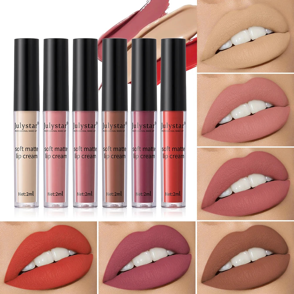 Julystar 6-Color Velvet Lip Glaze | Waterproof Liquid Lipstick Liquid Lip Glaze QXL