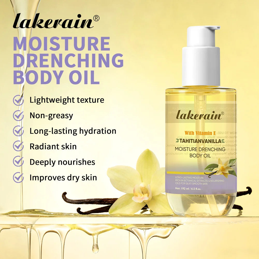 Lakerain Vanilla Body Oil | Shea Butter, Deep Moisture 192ml Moisturizing Body Oil QXL