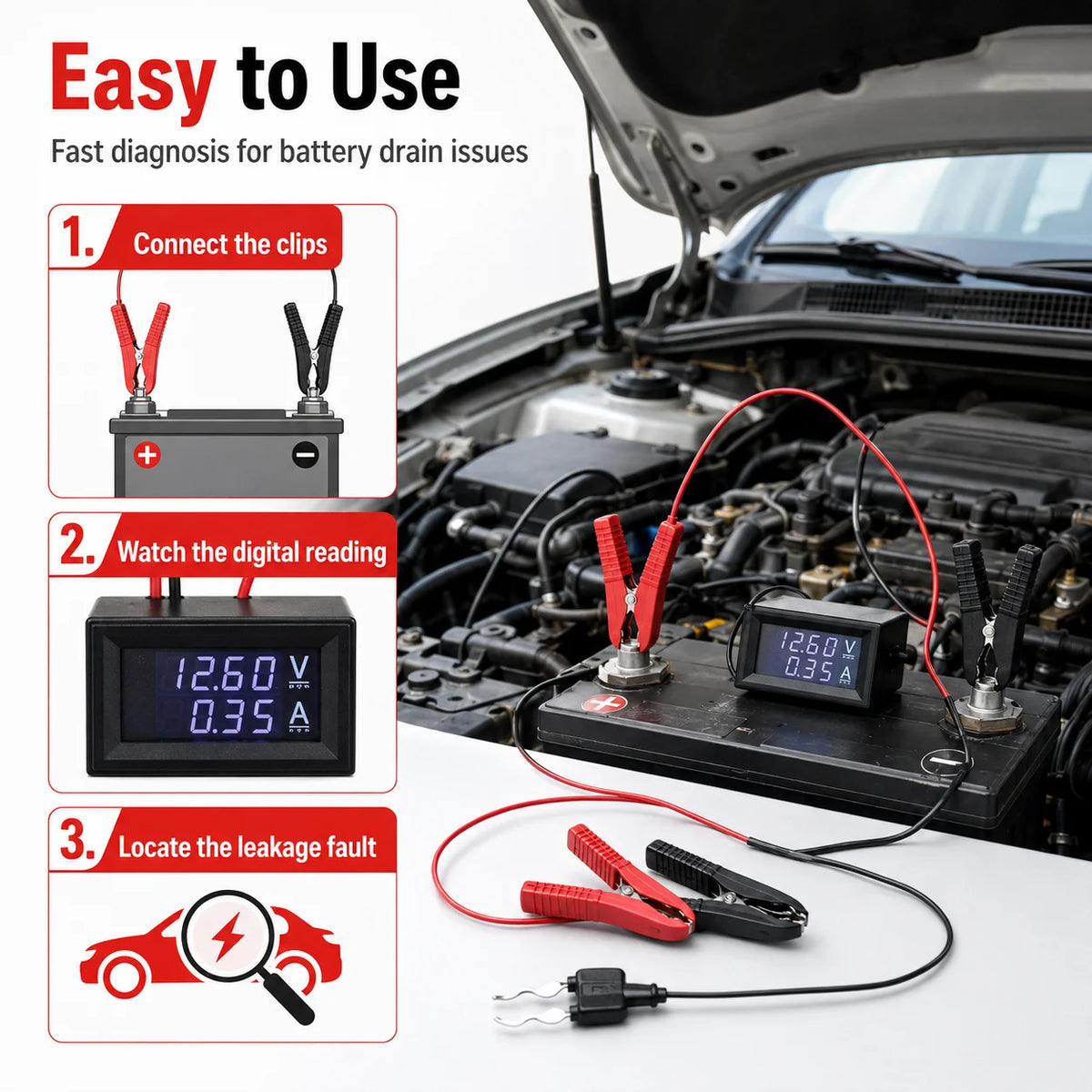 Car Battery Leakage Detector | Dark Current Tester Tool Battery Drain Tester QXL