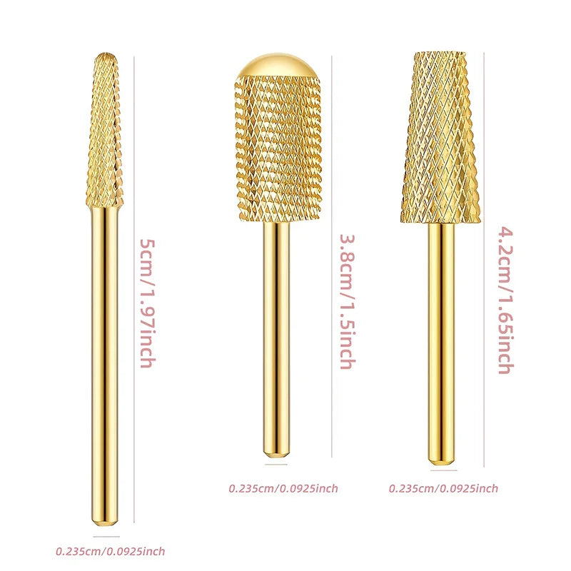 3-Pack Gold Tungsten Carbide Nail Drill Bits | Gel Removal Nail Drill Bits QXL
