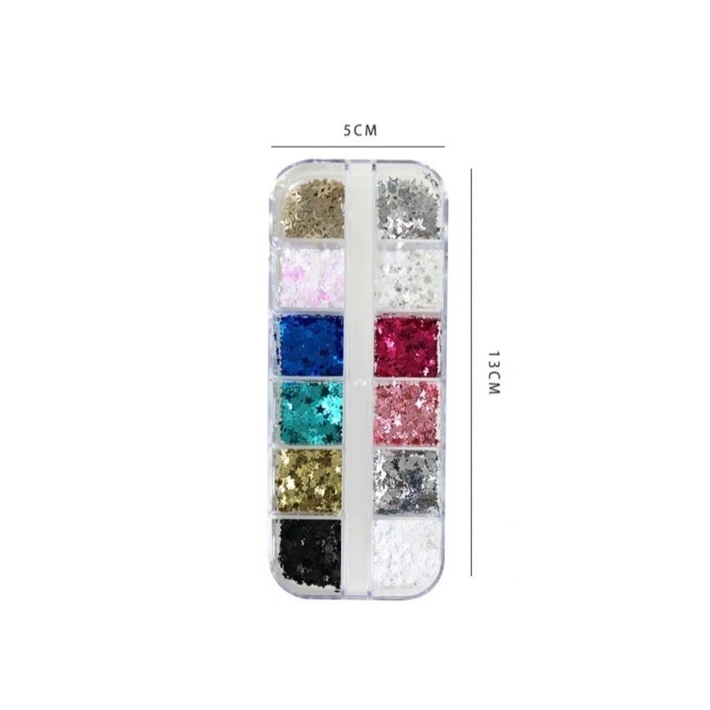 12-Grid Star Nail Art Charms | Sparkling Flakes DIY Decals Nail Art Charms QXL