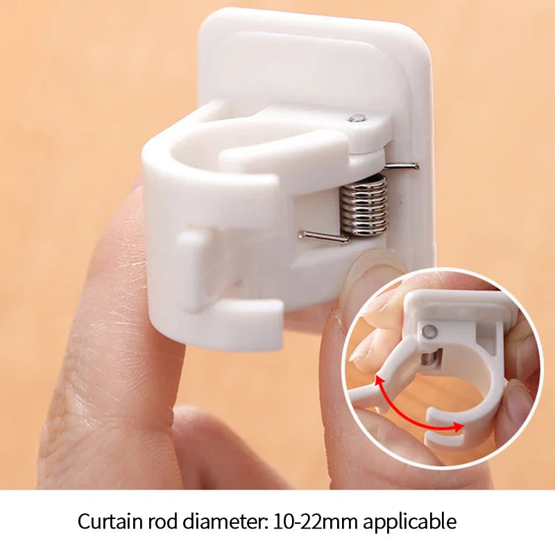 Adjustable Curtain Rod Clips | Nail-Free Wall Brackets 2-Pack Curtain Rod Brackets QXL