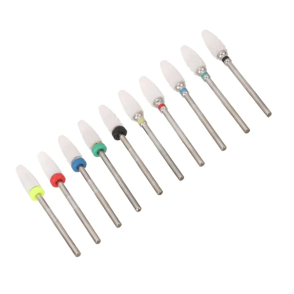 10-Pc Ceramic Nail Drill Bits Set with 20-Hole Display Stand Nail Drill Bit Set QXL
